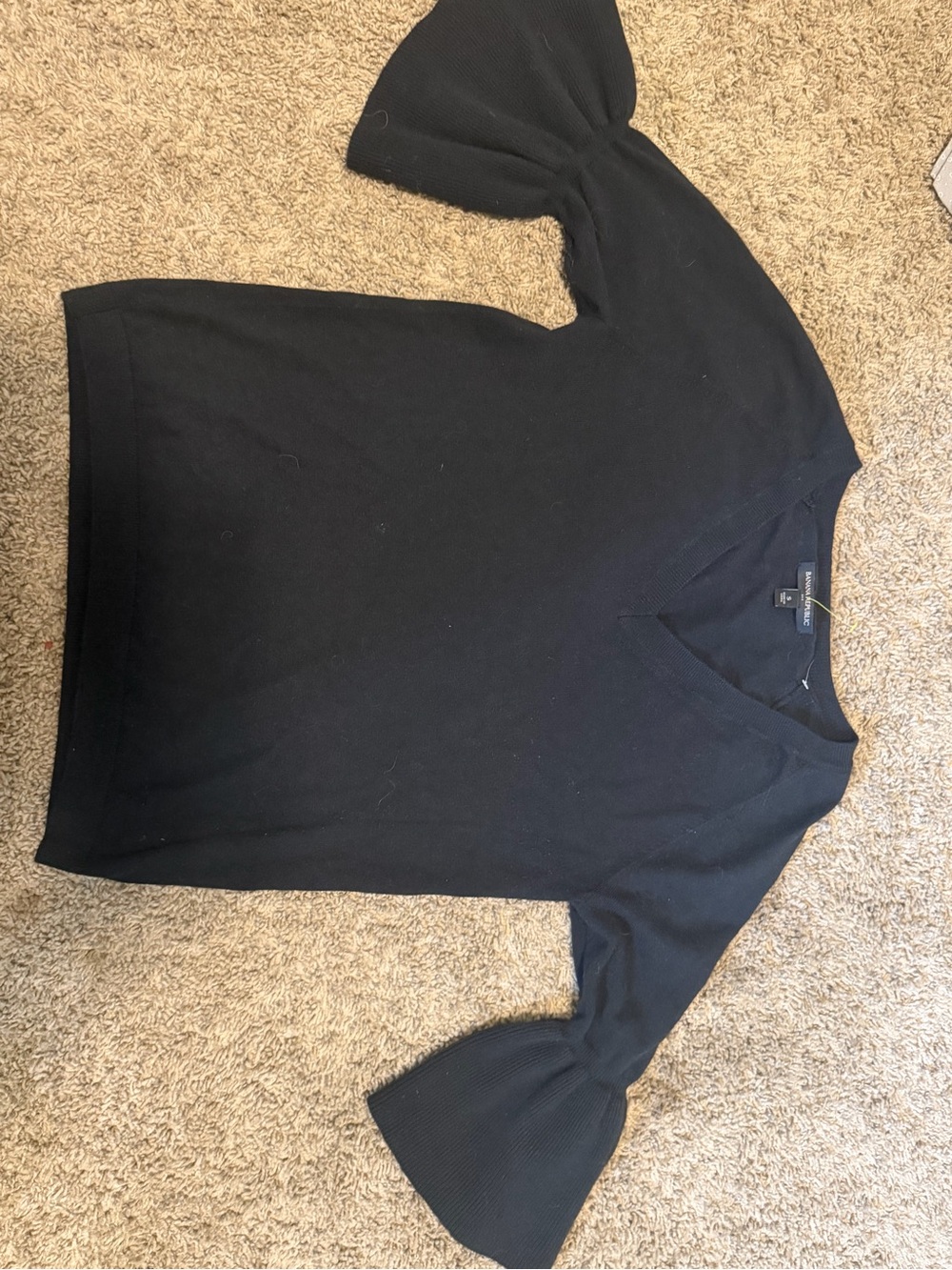 Banana Republic Black V-Neck Top with Bell Sleeves